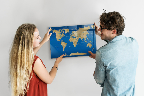 Dry erase board magnetic World map with places to mark