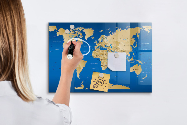 Dry erase board magnetic World map with places to mark