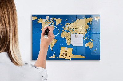 Dry erase board magnetic World map with places to mark