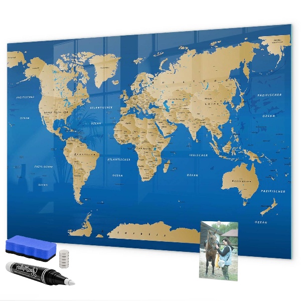 Dry erase board magnetic World map with places to mark