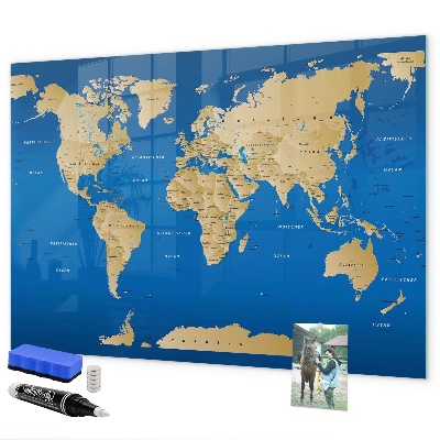 Dry erase board magnetic World map with places to mark