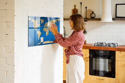 Dry erase board magnetic World map with places to mark