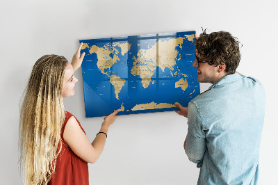 Dry erase board magnetic World map with places to mark
