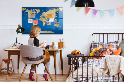 Dry erase board magnetic World map with places to mark