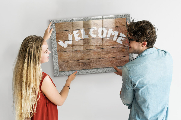 Magnetic dry erase board Welcome board with space for photos