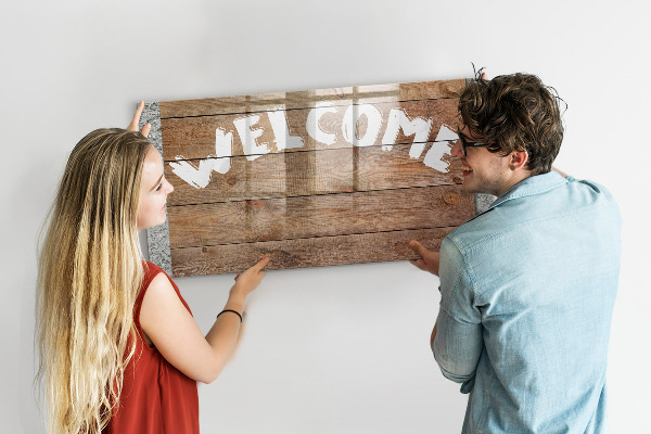 Magnetic dry erase board Welcome board with space for photos
