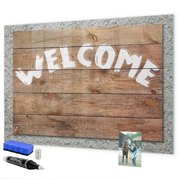 Magnetic dry erase board Welcome board with space for photos