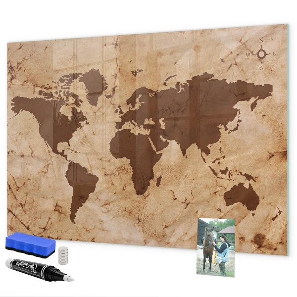 Dry erase board magnetic A world map for jotting down memories
