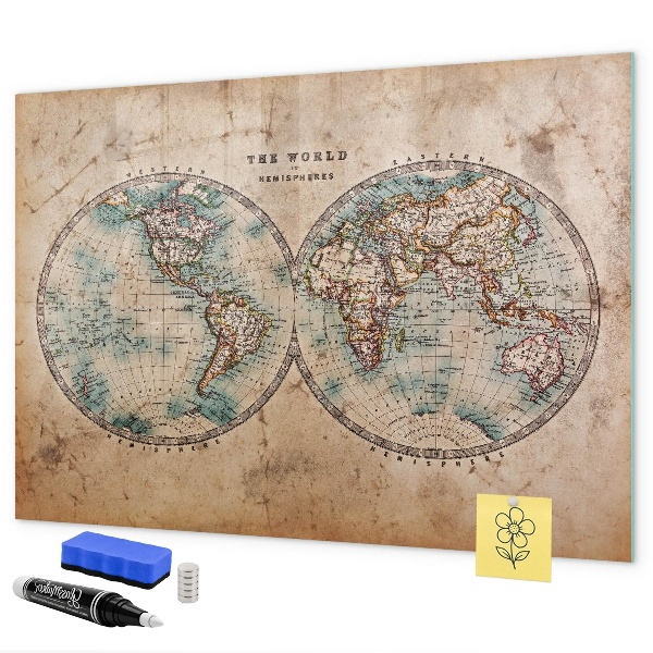 Magnetic dry erase board World map with space for photos