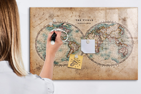 Magnetic dry erase board World map with space for photos