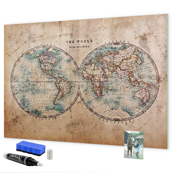 Magnetic dry erase board World map with space for photos