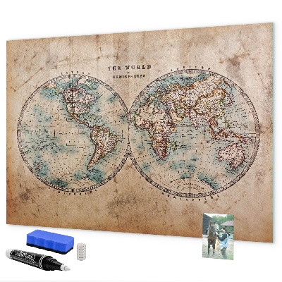 Magnetic dry erase board World map with space for photos
