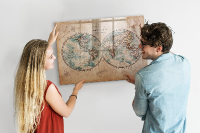 Magnetic dry erase board World map with space for photos