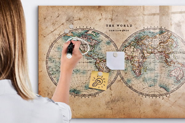 Magnetic dry erase board World map with space for photos