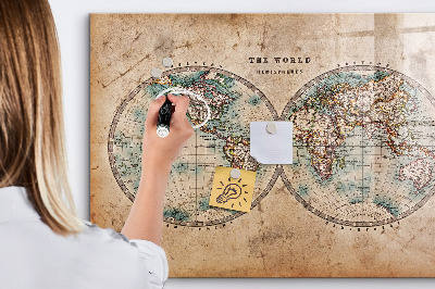 Magnetic dry erase board World map with space for photos