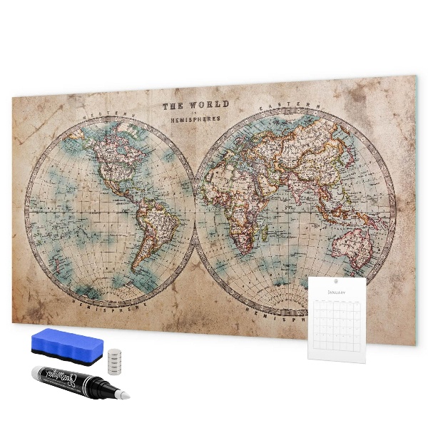 Magnetic dry erase board World map with space for photos
