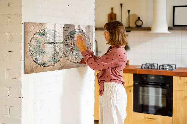 Magnetic dry erase board World map with space for photos