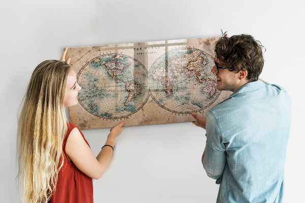 Magnetic dry erase board World map with space for photos