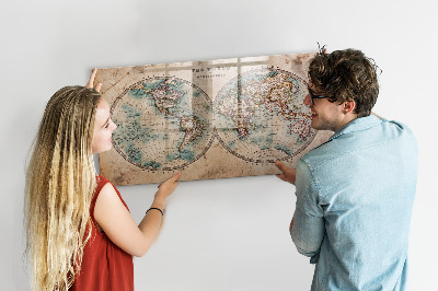 Magnetic dry erase board World map with space for photos