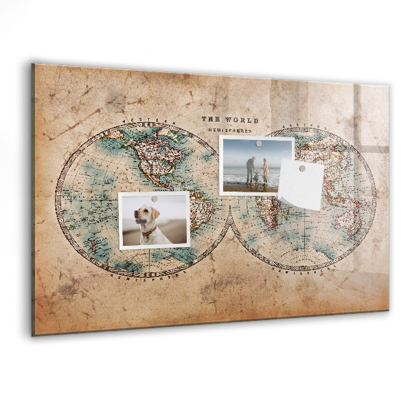 Magnetic dry erase board World map with space for photos