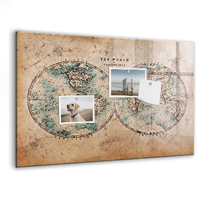 Magnetic dry erase board World map with space for photos