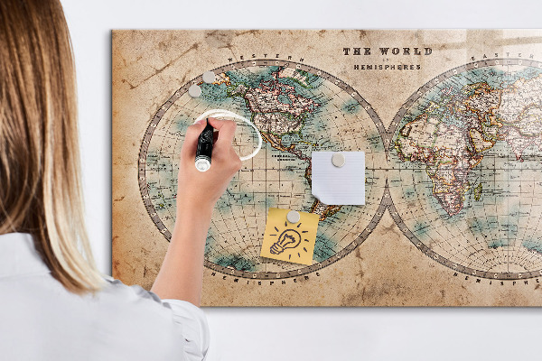 Magnetic dry erase board World map with space for photos