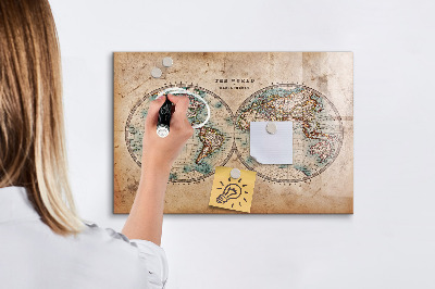 Magnetic dry erase board World map with space for photos