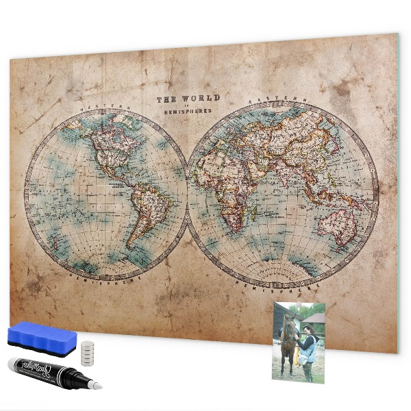 Magnetic dry erase board World map with space for photos