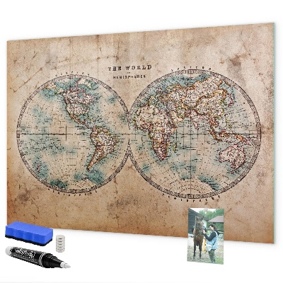 Magnetic dry erase board World map with space for photos