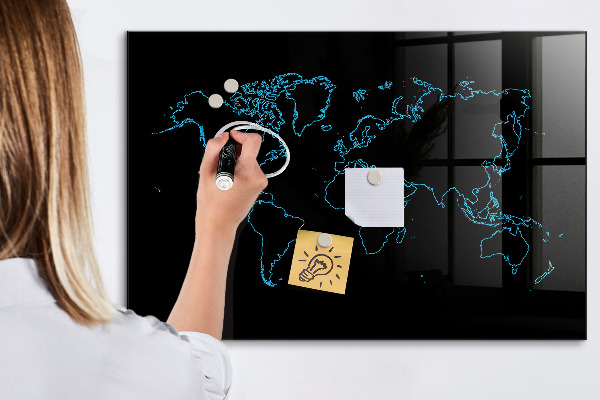 Dry erase board magnetic World map with photo locations