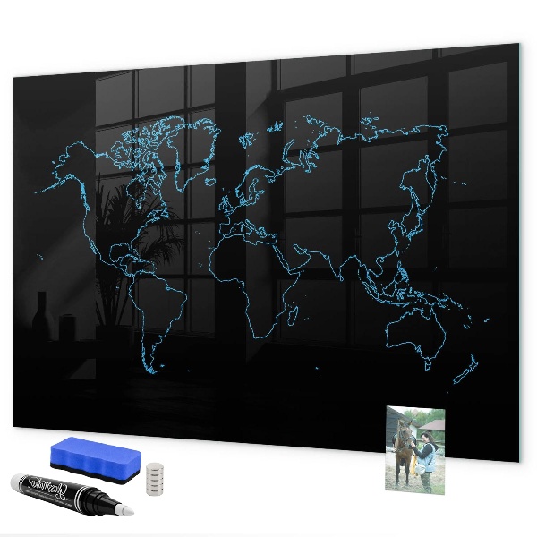 Dry erase board magnetic World map with photo locations