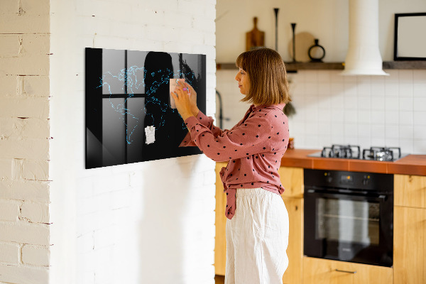 Dry erase board magnetic World map with photo locations