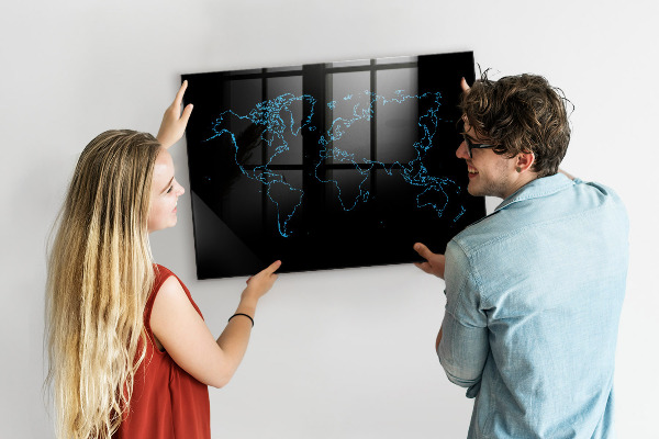 Dry erase board magnetic World map with photo locations