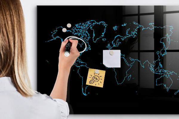 Dry erase board magnetic World map with photo locations