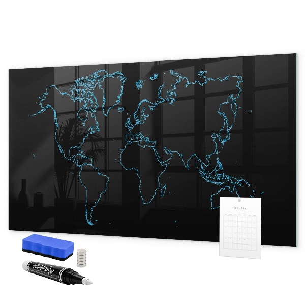 Dry erase board magnetic World map with photo locations