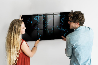 Dry erase board magnetic World map with photo locations