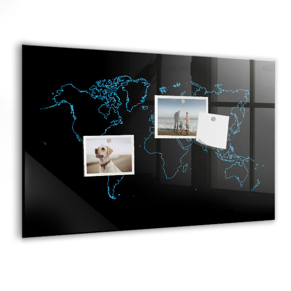 Dry erase board magnetic World map with photo locations