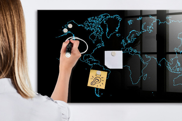 Dry erase board magnetic World map with photo locations