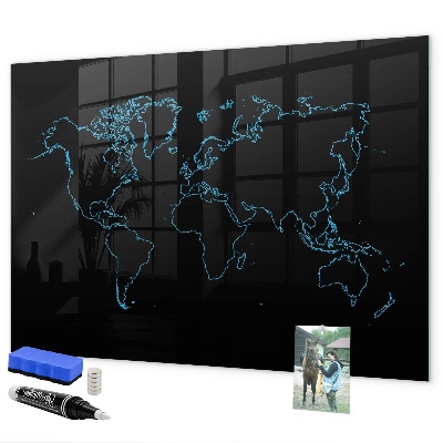Dry erase board magnetic World map with photo locations