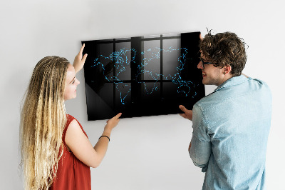 Dry erase board magnetic World map with photo locations