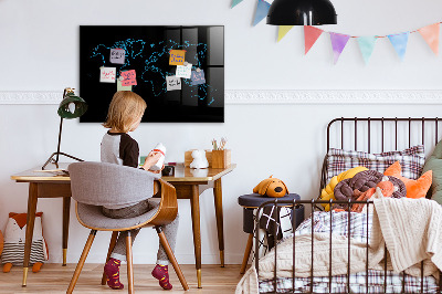 Dry erase board magnetic World map with photo locations