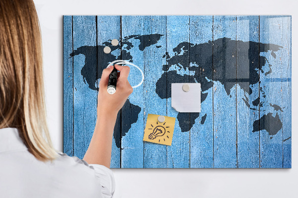Dry erase board magnetic World map with photo locations