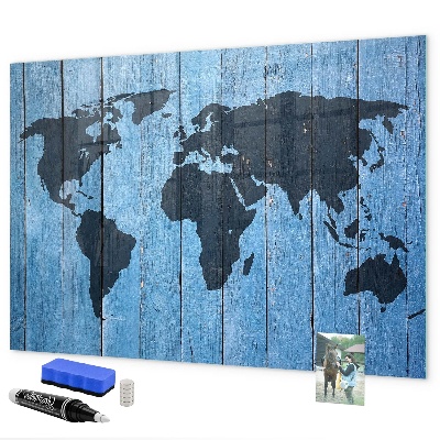 Dry erase board magnetic World map with photo locations