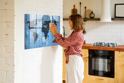 Dry erase board magnetic World map with photo locations