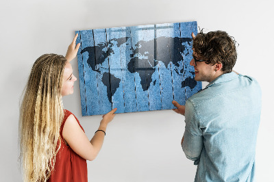 Dry erase board magnetic World map with photo locations