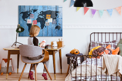 Dry erase board magnetic World map with photo locations