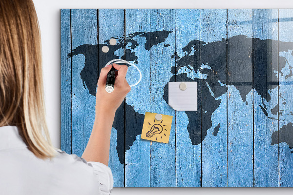 Dry erase board magnetic World map with photo locations