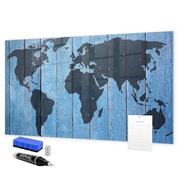 Dry erase board magnetic World map with photo locations