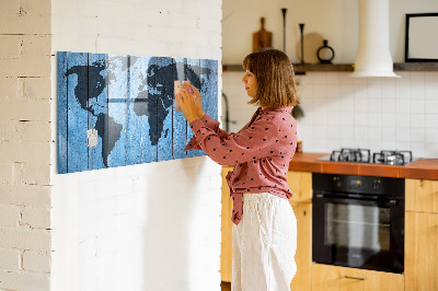 Dry erase board magnetic World map with photo locations