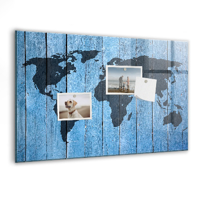 Dry erase board magnetic World map with photo locations